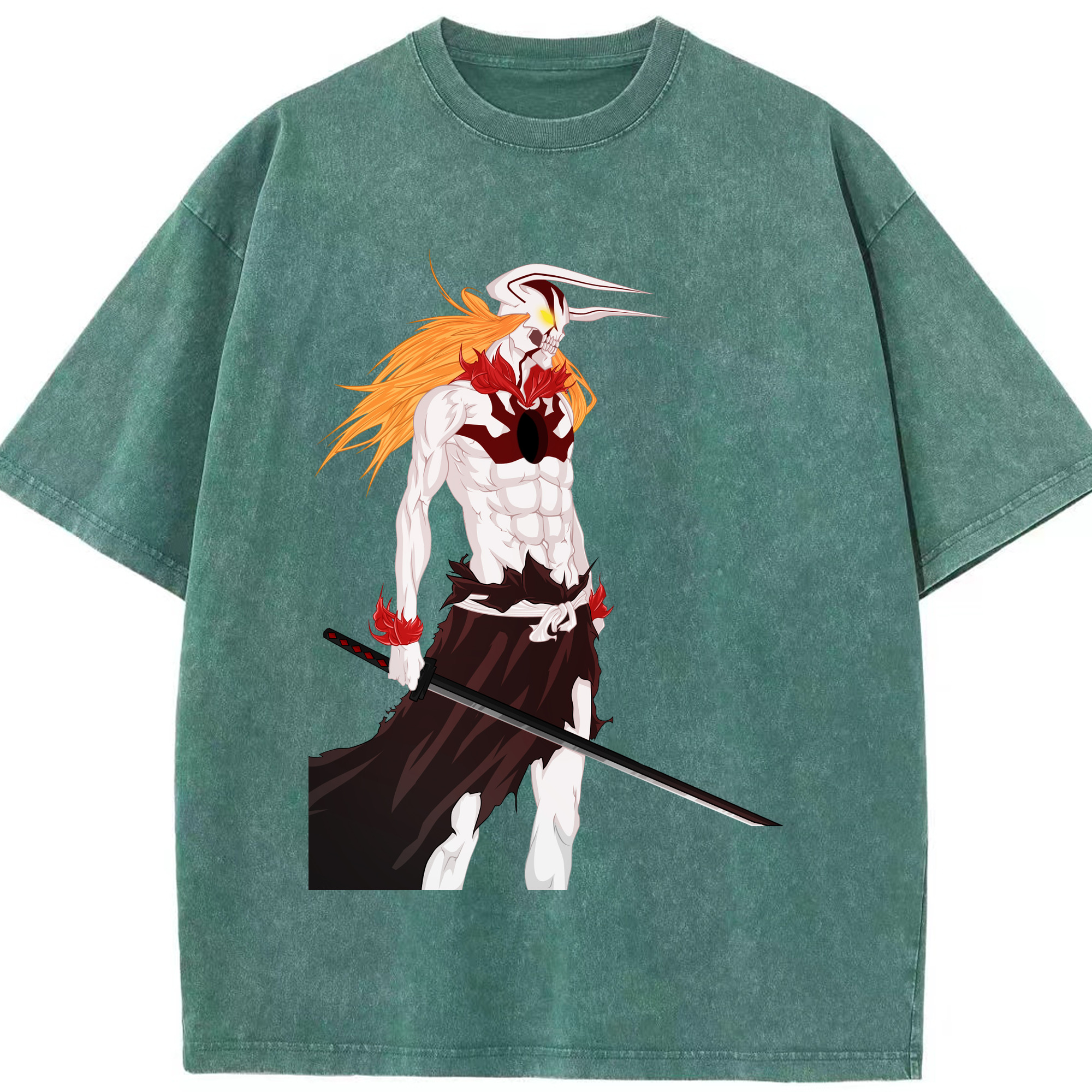 （画像用） ブリーチ 黒崎一護（くろさき いちご）BLEACH Kurosaki Ichigo 綿100% ヴィンテージ風 半袖Tシャツ（フロントプリント）